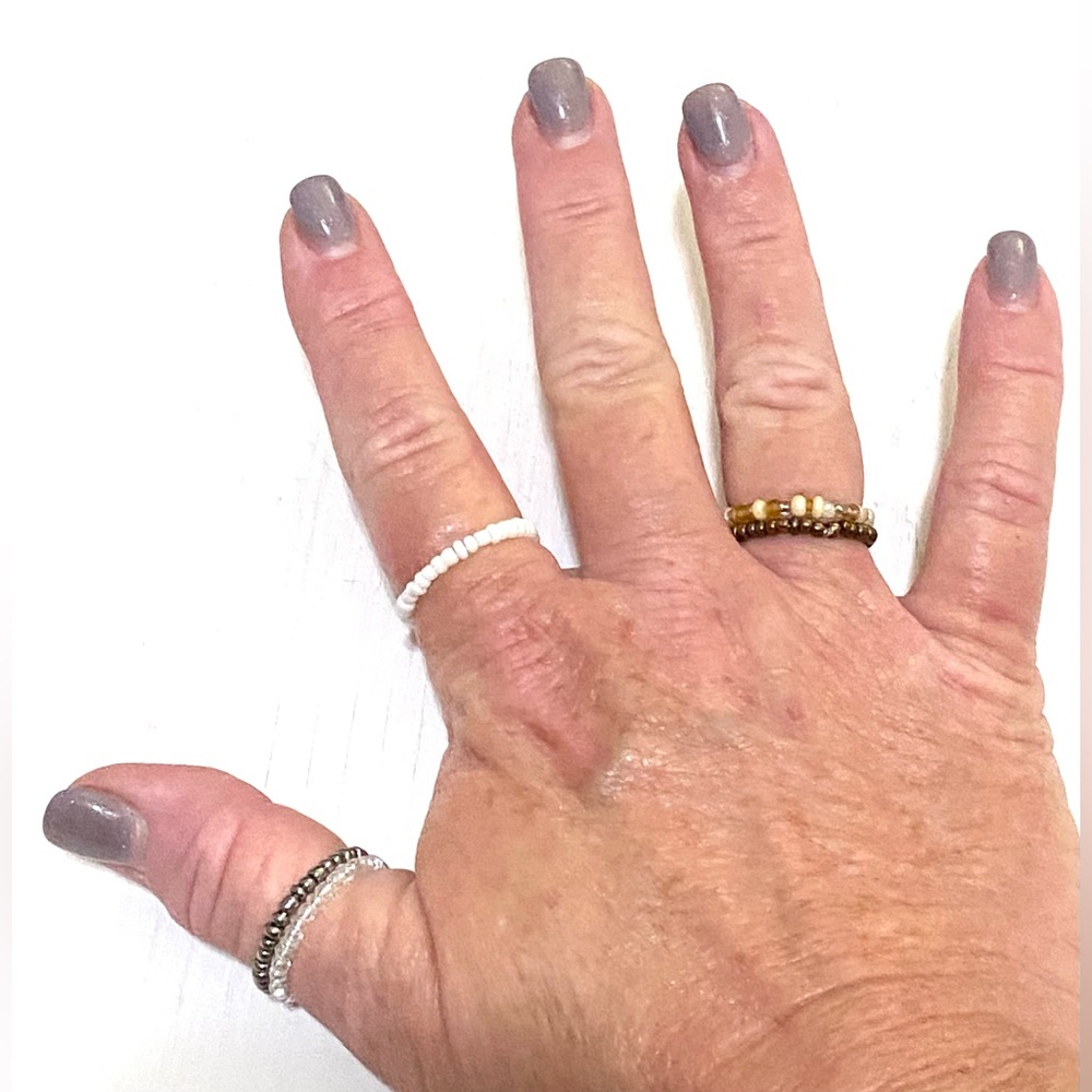 Neutral Gold Beaded Rings Boho Fall Y2K Coastal Beach Eclectic Festival - Picture 3 of 5